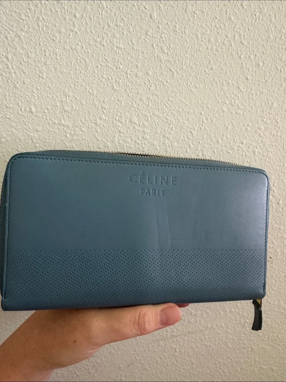 Celine Paris Blue Leather Zip-Around Wallet